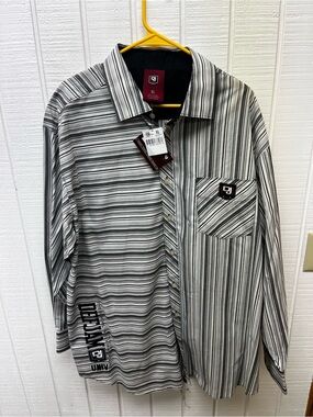 Def Jam University Men’s XL NWT Striped Button Down Shirt Casual Streetwear NEW